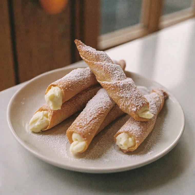 Ricotta cannoli dusted with icing sugar