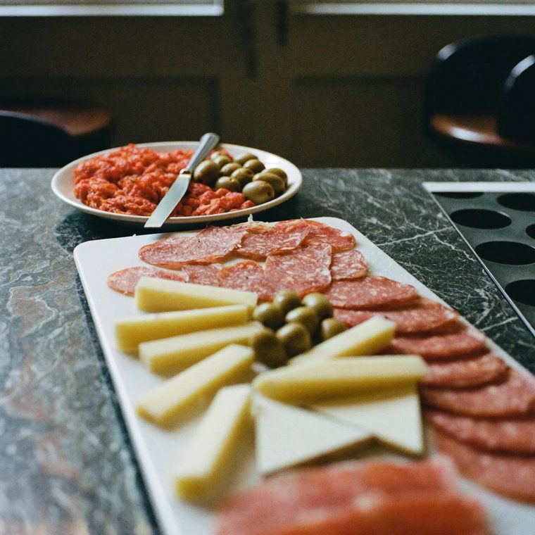 Italian cured meats and cheeses on a board