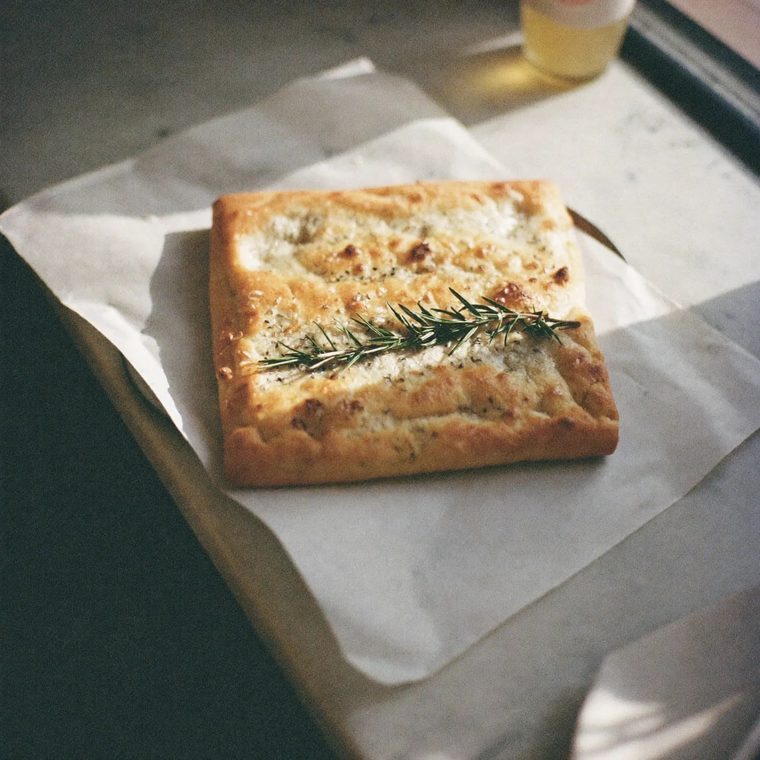 A square of rosemary focaccia